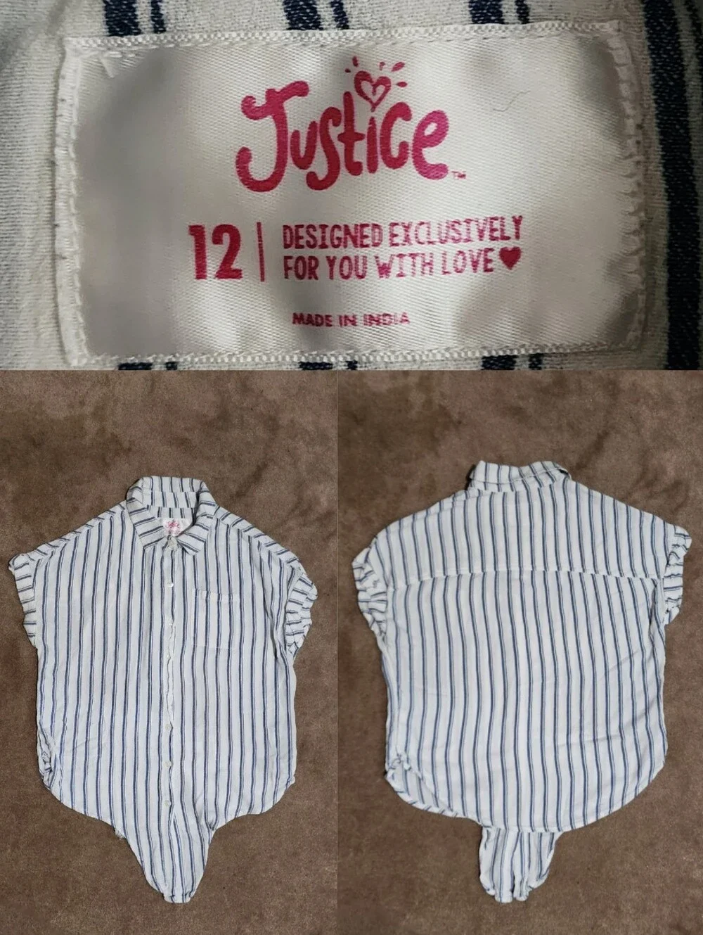 Girls White & Blue Pin-strip Casual Blouse Sz 12